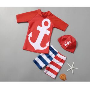 Đồ bơi bé trai thủy thủ màu đỏ có mũ